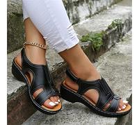 SWTKO Sandalias Deportivas de Mujer Sandalias de Cuña con Punta Abierta de Verano Sandalias Cómodas con Plataforma Sandalias de Cuero Casuales Zapatos de Viaje de Playa,Negro,US8/EU39