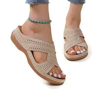 SWTKO Sandalias Ortopédicas Vintage para Mujer Zapatillas de Verano Sandalia de Cuña de Plataforma Hueca con Banda Cruzada Zapatos para Caminar Al Aire Libre Mules Zuecos,Beige,US5/EU36