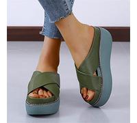 SWTKO Zapatillas Lisas Básicas para Mujer, Sandalias con Plataforma Zuecos Mules Zapatos de Playa Informales Punta Abierta Cómodas Sandalias Boca de Pescado Cuña Verano,Verde,US5/EU36