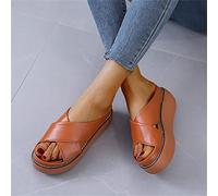 SWTKO Zapatillas Lisas Básicas para Mujer, Sandalias con Plataforma Zuecos Mules Zapatos de Playa Informales Punta Abierta Cómodas Sandalias Boca de Pescado Cuña Verano,Marrón,US8/EU39