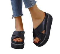 SWTKO Zapatillas Lisas Básicas para Mujer, Sandalias con Plataforma Zuecos Mules Zapatos de Playa Informales Punta Abierta Cómodas Sandalias Boca de Pescado Cuña Verano,Negro,US5/EU36