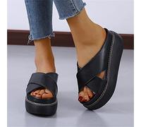 SWTKO Zapatillas Lisas Básicas para Mujer, Sandalias con Plataforma Zuecos Mules Zapatos de Playa Informales Punta Abierta Cómodas Sandalias Boca de Pescado Cuña Verano,Negro,US5/EU36