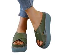 SWTKO Zapatillas Lisas Básicas para Mujer, Sandalias con Plataforma Zuecos Mules Zapatos de Playa Informales Punta Abierta Cómodas Sandalias Boca de Pescado Cuña Verano,Verde,US5/EU36
