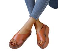 SWTKO Zapatillas Lisas Básicas para Mujer, Sandalias con Plataforma Zuecos Mules Zapatos de Playa Informales Punta Abierta Cómodas Sandalias Boca de Pescado Cuña Verano,Marrón,US7/EU38