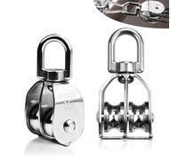 SWTYExt 2 poleas pequeñas de 15 mm, M15, doble para cuerdas, capacidad de carga de 35 kg, acero inoxidable 304, con rodamiento de bolas para cuerdas de hasta 6 mm de diámetro