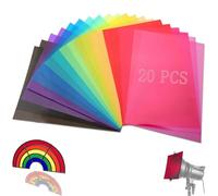 SWTYExt 20 láminas resistentes al calor para lámparas, 10 colores, 29,7 x 21 cm, láminas de gel, filtro de color, A4, corrección de color transparente para lámpara de fotografía, faros, estudios,