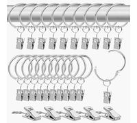 SWTYExt 45 Piezas Anillas para Cortinas con Pinza Set con 20 Piezas Anillas Cortinas 25 Piezas Pinzas para Cortinas 32mm Argollas para Cortinas Ganchos Cortinas para Cortinas & Barras de Cortina