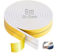 SWTYExt 6m Cinta Espuma Adhesiva 20mm x 10mm Blanco Burlete Espuma Cinta Adhesiva Puertas y Ventanas para Puede Utilizar en Huecos de Puertas y Ventanas Cajones Cocina