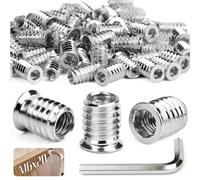 SWTYExt M6 Insertos Roscados 80 Piezas Tacos para Madera Tuerca Manguito Hexagonal M6x20mm Tuercas para MaderaTacos Cabeza Plana Insertos para Muebles Mader