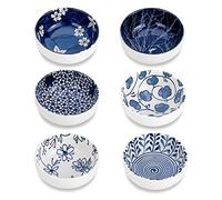 Swuut Cuencos de cerámica de estilo japonés, juego de cuencos pequeños de 3 pulgadas para salsa lateral, platos para sushi, aperitivos y soja, barbacoa, mini tazón azul y blanco de 2.5 onzas para