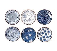 Swuut - Juego de 6 cuencos para salsa de cerámica japonesa, 10 cm, para sushi, salsas, aperitivos y soja, color azul y blanco, 85 g, para la preparación de la cocina, 10,2 cm