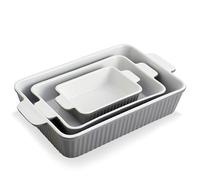 Swuut Juego de cacerolas para horno de 33 x 23,5 cm, 33 x 22,8 cm, 4000 ml, platos de porcelana para hornear, juego de 3 piezas, sartenes rectangulares de cocina con asa
