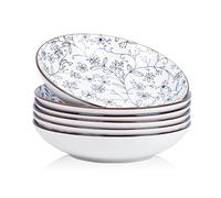 Swuut Juego de cuencos de cerámica para pasta de 40 onzas, juego de 6.9 pulgadas, color azul y blanco, platos grandes para servir ensalada, aptos para microondas y horno (azul y blanco)