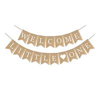 SWYOUN Guirnalda de arpillera con texto en inglés "Welcome Little One" para baby shower, suministros de revelación de género, decoración de fiesta