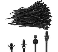SWZHAI 120 bridas de montaje a presión, bridas de nailon para coche, bridas de cable a presión, bridas de cremallera negras para automóvil, clips de arnés de alambre para atar cables (4 tipos)