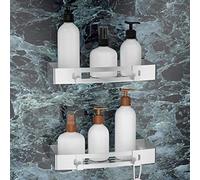SXCDD Estante de baño autoadhesivo cuadrado plateado Cesta de ducha negra Cesta de almacenamiento fácil y rápida (2 rectángulos de aluminio)