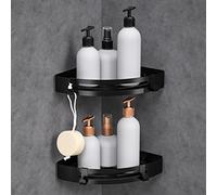 SXCDD Estanterías de baño con limo triangular negro Sin taladrar Cesta de ducha negra Cesta de ducha Cesta de almacenamiento Champú Cesta de almacenamiento (paquete de aluminio de 2)