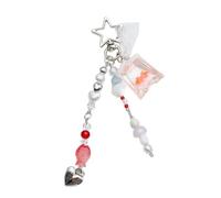 Sxett Elegante llavero con dije de teléfono con cuentas de pez, accesorio decorativo para cartera, mochila, bolso, tela/plumas