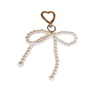 Sxett Llavero con colgante de corazón con lazo de perla, colgante dulce, llavero, mochila, decoración, joyería para mujeres y niñas, Pluma de tela, No es una piedra preciosa