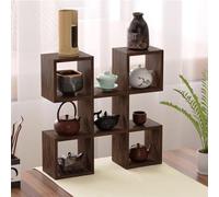 SXEVZOO Pequeño Expositor de Tazas de Café Estante De Madera Maciza para Tazas de Té Soporte para Colgar en la Pared o de Sobremesa para Salón, Cocina, Oficina(43.8x43.8x12cm)