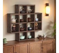 SXEVZOO Pequeño Expositor de Tazas de Café Estante De Madera Maciza para Tazas de Té Soporte para Colgar en la Pared o de Sobremesa para Salón, Cocina, Oficina(43.5x43.5x10cm)