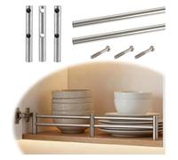 SXEVZOO Rieles de Acero Inoxidable para Estantes de Cocina, Kit de Barra Protectora para Estantes Abiertos de Madera de 30 cm a 120 cm de Longitud(Silver,L64cm/25.2")