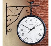 SXFYHXY Reloj Colgante Impermeable De Doble Cara para Patio, Área Exterior Termómetro Antiguo Aspecto Estación De Tren Reloj De Pared Arte para Interiores/Exteriores