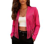 SXHEYUY Chaleco Sin Mangas De Gamuza con Flecos para Mujer, Chaqueta Vaquera Estilo Cowgirl Occidental, Atuendo Años 70 Hippie, Abrigo De Moto,Rosado,M