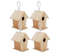 Sxhlseller 4 Mini Nidos Colgantes para Casa de Pájaros, Adorno de Jaula de Madera de Platane para Decoración de Jardín, Balcón, Pequeños Refugios para Pájaros Descansan y Viven, 2.8 X 3.3 X 2.4