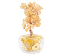 Sxhlseller Árbol de Dinero Feng Shui, Decoración de Bonsái de Cristal Artificial para Riqueza y Suerte, Adorno Auspicioso Amarillo para Escritorio de Oficina en Casa, de 14 a 17 Cm de Altura (Yellow)