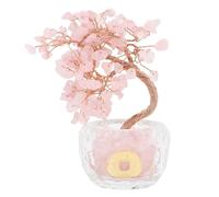 Sxhlseller Árbol de Dinero Feng Shui, Decoración de Bonsái de Cristal Artificial para Riqueza y Suerte, Adorno Auspicioso Amarillo para Escritorio de Oficina en Casa, de 14 a 17 Cm de Altura (Pink)
