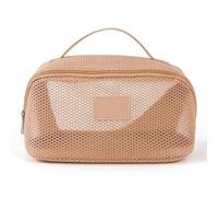 Sxhlseller Bolsa de Maquillaje de Malla Transpirable de Rápida Visibilidad | Organizador Cosmético Semitransparente Compartimentado de Gran Capacidad para Viajes de Negocios (Albaricoque Profundo)