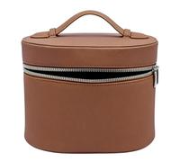 Sxhlseller Bolsa de Maquillaje Portátil para Mujer, Estuche Organizador de Cosméticos de Viaje con Asa, Bolsa de Aseo de PU, Forro Extraíble, 6,5x5,7x8,3 Pulgadas, Rosado (Brown)