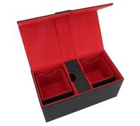 Sxhlseller Caja de Almacenamiento para Naipes con 3 Cajones, Gran Capacidad, Tarjetero de Piel Sintética con Cierre Magnético, Apto para Más de 200 Cartas (Negro y Rojo)