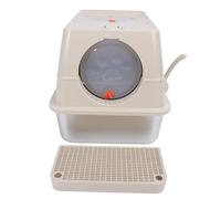 Sxhlseller Caja de para Gatos Cerrada de Acero Inoxidable, Bandeja de Metal Extra Grande de Lados Altos con Tapa Abatible y Diseño de Entrada Superior para una Fácil Limpieza en Gris Claro, 23,6