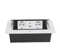 Sxhlseller Caja de Toma de Corriente Empotrada para Escritorio, Concentrador de Alimentación con Solapa Impermeable de Amortiguación Lenta, 2 Orificios para Clavijas, Tomas USB Tipo C para Sala de