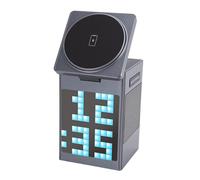 Sxhlseller Cargador Inalámbrico 6 en 1 con Altavoz Bluetooth y Pantalla de Píxeles, Alarma de Reloj Dinámica para Auriculares con Reloj de Teléfono iOS, 15W para el Hogar