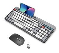 Sxhlseller Combo de Teclado Inalámbrico para Juegos, Ratón con Teclado Bluetooth Recargable con Teclas Redondas Vintage para Ordenador Portátil
