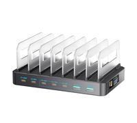 Sxhlseller Estación de Carga de Escritorio, Concentrador de Carga GAN de 8 Puertos de 288 W con Deflector Desmontable y Cables Retráctiles para Computadoras Portátiles, Tabletas y Teléfonos (Enchufe