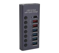 Sxhlseller Hub USB 3.0 con 7 Puertos, Divisor USB con Adaptador de Corriente e Interruptores Individuales, Adaptador Multipuerto de Concentrador USB para PC, Portátil, (Enchufe de la UE)