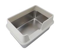 Sxhlseller Inodoro Metálico de Acero Inoxidable con Paredes Altas y Diseño Inodoro, para Gatos Que No Están Acostumbrados a Darse la Vuelta, 19,7 X 13,8 X 9,8 Pulgadas (L Blanco)