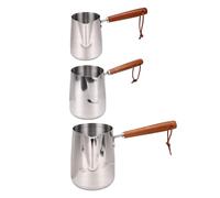 Sxhlseller Jarra para Espumar Leche, Taza para Espumar Leche de Acero Inoxidable 304, Base Plana Compatible con Inducción, Pico Vertedor, de Madera, con Uso Multifuncional para Calentar café y (350ML)