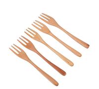 Sxhlseller Juego de 5 Tenedores de Madera de Estilo Japonés de 7,5 Pulgadas, Tenedores de Ensalada Reutilizables de 3 Puntas, Cubiertos de Acabado Suave para Comer Frutas Revueltas