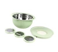 Sxhlseller Juego de Cuencos Coladores Giratorios 4 en 1 |Colador de Verduras de Acero Inoxidable con Herramientas para Cortar y Ergonómico para Lavar Frutas y Pastas, Azul (GREEN)
