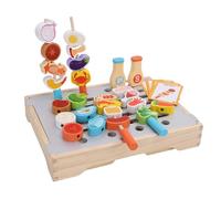 Sxhlseller Juego de Parrilla de Barbacoa de Madera para Niños |Juguete de Cocina Imaginario con Comida de Juguete para Niños y Niñas a Partir de 3 Años
