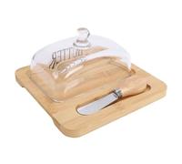 Sxhlseller Mantequera de Madera con Tapa de Vidrio, Contenedor de Crema con Cubierta de Vidrio y Cuchillo, Contenedor de Mantequilla para Mantequilla, Queso Crema y Pastel de Postre (Madera Natural)