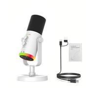 Sxhlseller Micrófono de Condensador USB, Micrófono de Grabación Profesional para Computadora Portátil con Control de Perilla Táctil, Ajuste de Eco de Volumen y Reducción de Ruido ENC, para (White)