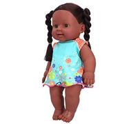 Sxhlseller Muñeca Africana Negra, Muñeca Realista, Articulaciones Articuladas, con Juego de rol de Juguete de Baño para Niños a Partir de 3 Años (Q12-09 Falda Contraste Azul y Naranja)