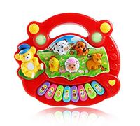 Sxhlseller Piano de Juguete Musical de Granja de Animales para Niños, bebé con Llaves de Cachorro, Cordero, Pollo y Ternero (Rojo)