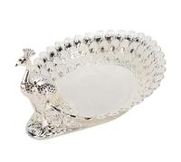Sxhlseller Plato de Aleación de Aluminio con Forma de Pavo Real para Dulces, Bandeja para Aperitivos, Plato para Postre de Fruta para Decoración de Buffet de Boda en Casa (SILVER)